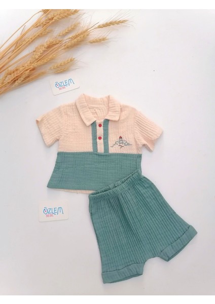 Deniz Feneri Clup Yaka Müslin Takım Yeşil - 3-6 Ay