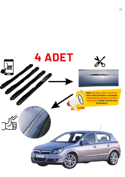 Opel Astra H 4'lü Ön Arka Tavan Oluk Çıta Kapakları Siyah