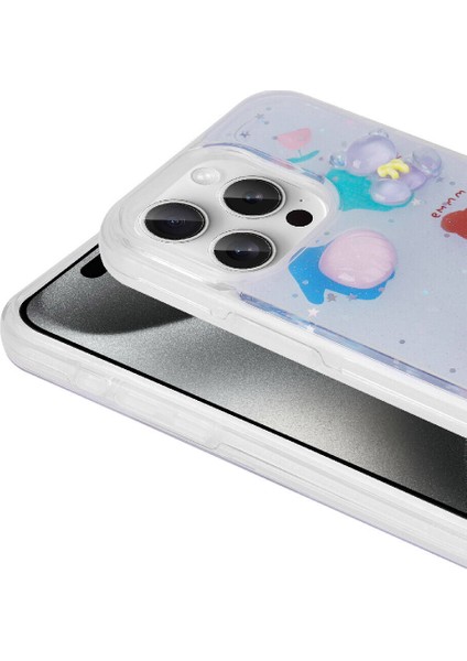 Apple iPhone 15 Pro Max Kılıf Kabartma Figürlü Parlak Xemu Minimini Silikon Kapak-Mor fırsatları