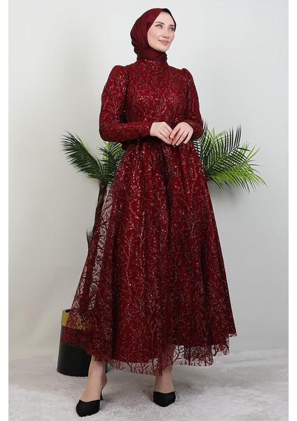 Ayperi Tesettür Abiye Bordo modelleri