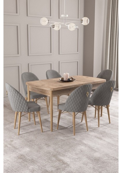 Calvin Atlantik 80X132 Açılabilir Mdf Masa Yemek Odası Takımı, Mutfak Takımı 6 Adet Sandalye