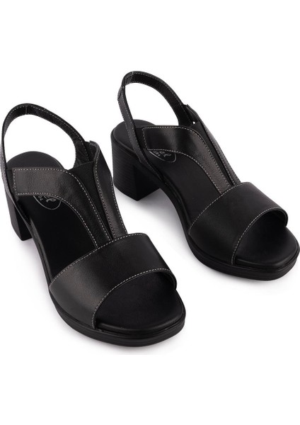 Hakiki Deri Sandalet Modern Lastikli 607 Siyah