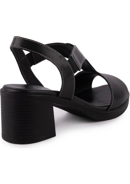 Hakiki Deri Sandalet Modern Lastikli 607 Siyah modelleri
