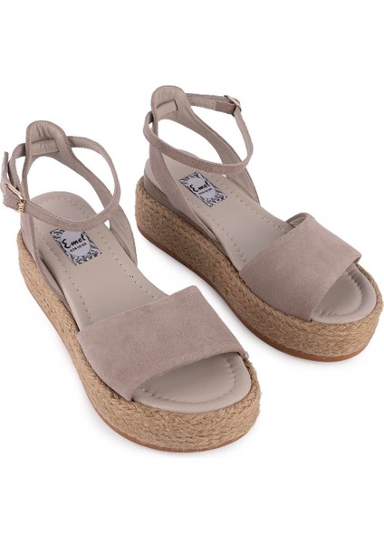 Hakıkı Deri Dolgu Taban Modern Sandalet Gri Süet 1641