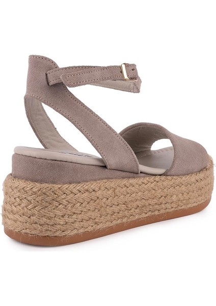 Hakıkı Deri Dolgu Taban Modern Sandalet Gri Süet 1641 modelleri