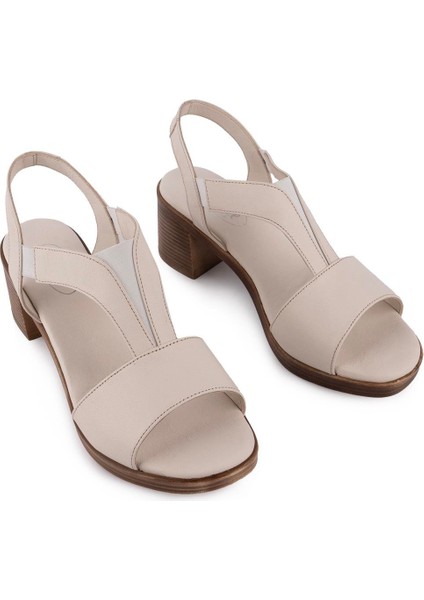 Hakiki Deri Sandalet Modern Lastikli 607 Bej