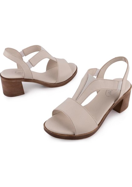 Hakiki Deri Sandalet Modern Lastikli 607 Bej indirimleri