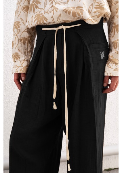Bağcıklı Bohem Siyah Pantolon