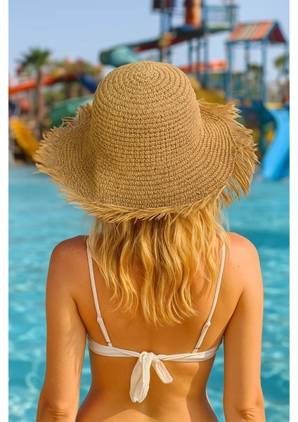 Ithal Camel Saçaklı Vip Örgü Bucket Hasır Şapka fiyatları