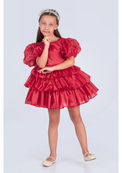 Volanella Taçlı Kız Çocuk Abiye Çift Tarz, Tek Elbise.