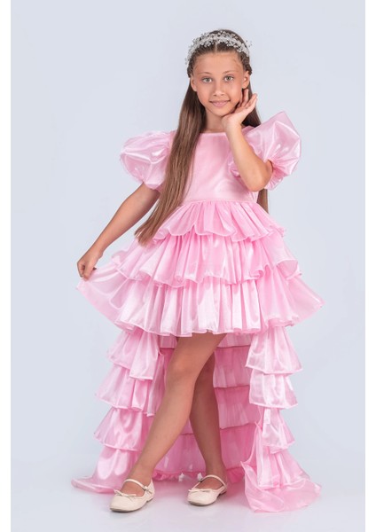 Volanella Taçlı Kız Çocuk Abiye Çift Tarz, Tek Elbise.