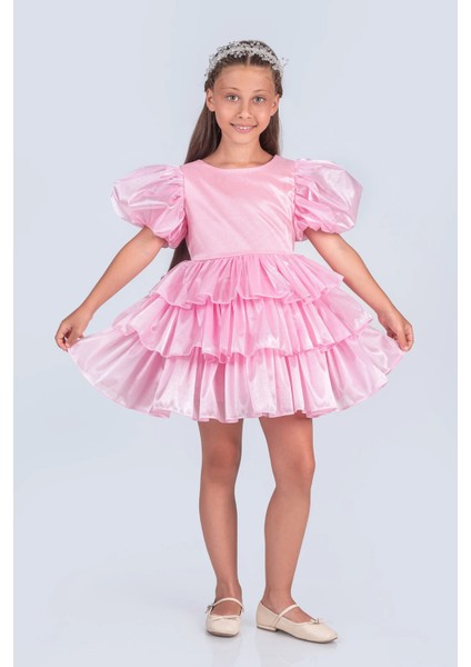 Volanella Taçlı Kız Çocuk Abiye Çift Tarz, Tek Elbise. modelleri