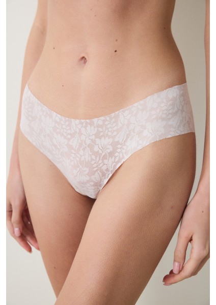 Invisible Laser Cut Lace Hipster Açık Bej Külot