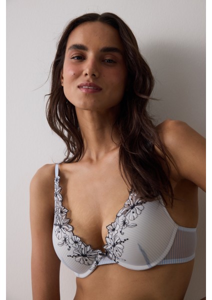 Çizgili Desenli Freya Brode Detaylı Balenli Push Up Sütyen fiyatları