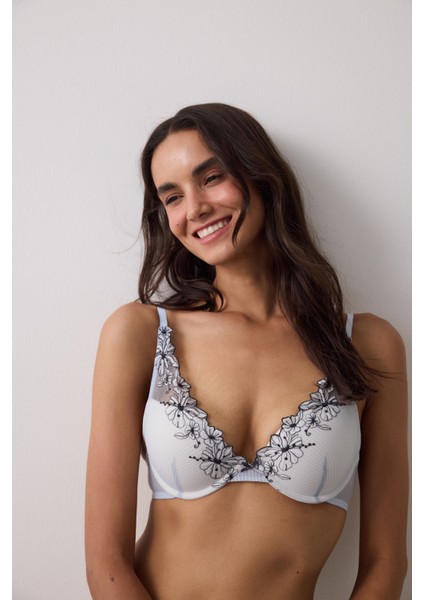 Çizgili Desenli Freya Brode Detaylı Balenli Push Up Sütyen fırsatları