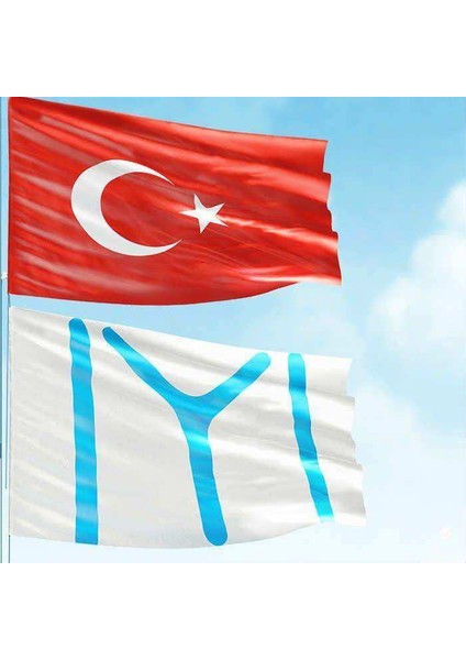 70X105CM Alpaka Kumaş Türk Bayrağı ve 100X150CM Raşel Kumaş Beyaz Kayı Boyu Iyı Sancak 2 Bayrak Set