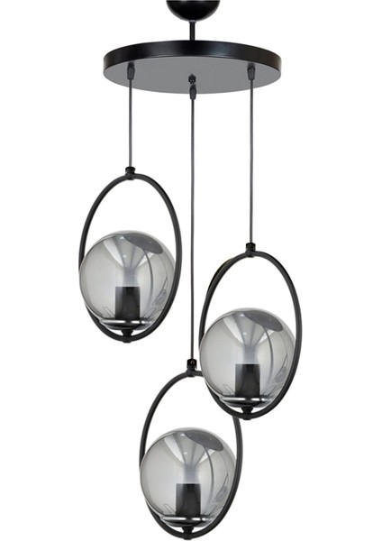 Roma Siyah Modern Füme Ithal Camlı Sarkıt Üçlü Avize