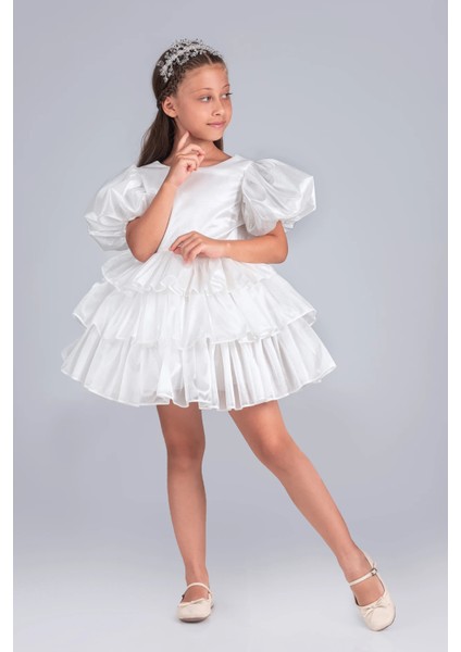 Volanella Taçlı Kız Çocuk Abiye Çift Tarz, Tek Elbise. fiyatları