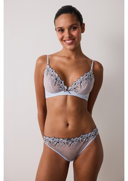 Çizgili Glam Nakışlı Balenli Dolgusuz Sütyen fiyatları