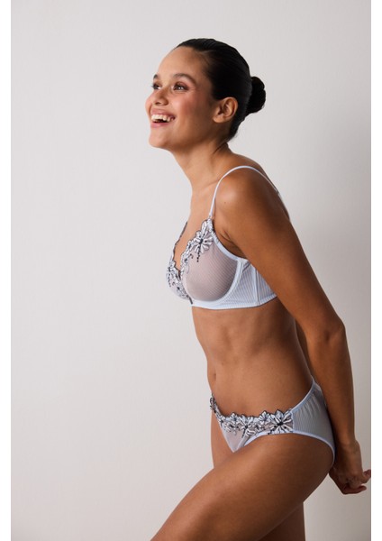 Çizgili Glam Nakışlı Balenli Dolgusuz Sütyen