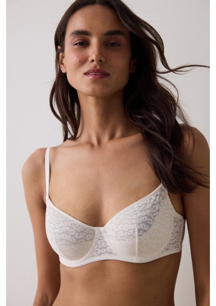 Ekru Valeria Çiçekli Dantelli Balenli Dolgusuz Sütyen fiyatları