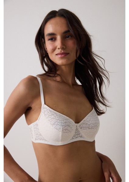 Ekru Valeria Çiçekli Dantelli Balenli Dolgusuz Sütyen modelleri