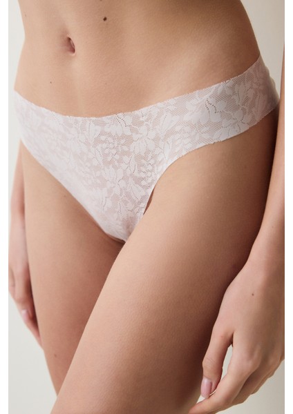 Invisible Laser Cut Lace Açık Bej Brazilian Külot