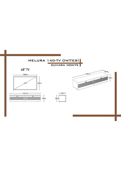 Melura Tv Ünitesi - Tv Sehpası 140 cm Duvara Monte %100 Mdf fırsatları