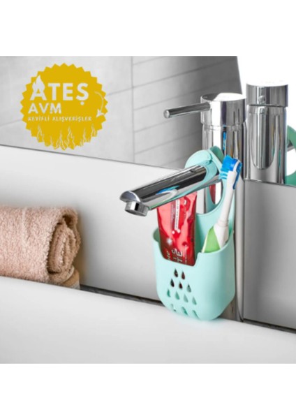 Pratik Silikon Evye Üstü Süngerlik, Askılı ve Düzenleyici, Kolay Kullanım