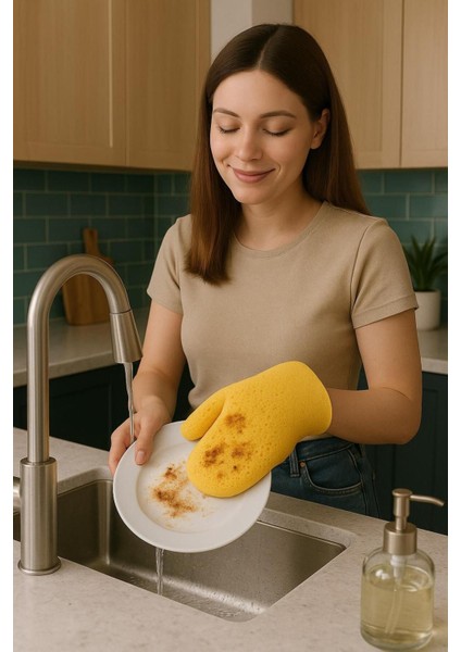 Pratik ve Dayanıklı Bulaşık Süngeri ve Eldiveni Seti ile Temizlik Kolaylığı
