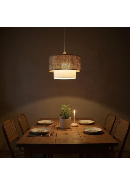 Pasta Rattan Şapkalı Avize