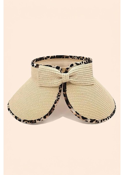 Ithal Bej Leoparlı Fiyonklu Katlanır Güneş Koruyucu Hasır Vizör Şapka modelleri
