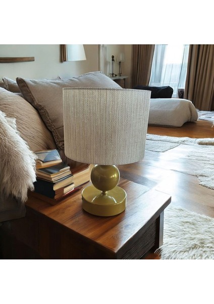 Beren Silindir Rattan Şapkalı Gold Masa Lambası