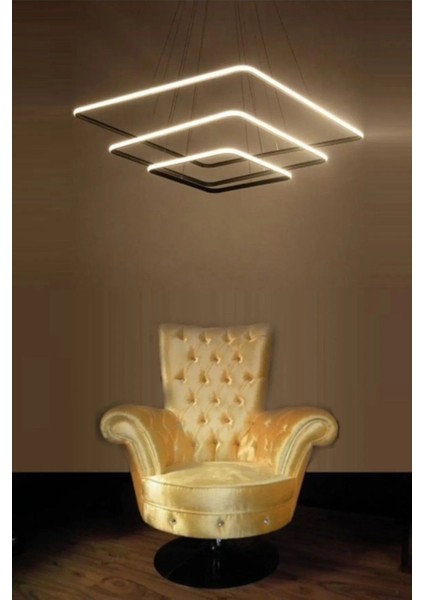 Nikol Modern Siyah Kasa Beyaz Ledli Üçlü Avize