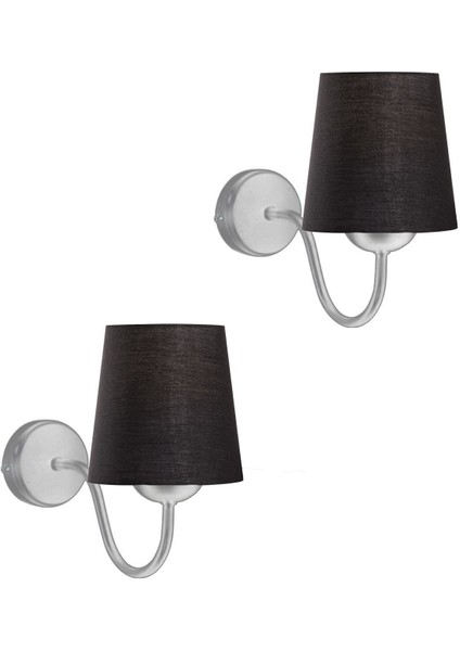 Leon Modern Gri Gövde Siyah Kumaş Abajurlu Aplik (2 Adet)