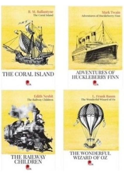 Ingilizce Klasikler 4 Kitap (The Coral Island- Huckleberry Finn-The Railway Children-Wizard Of Oz)