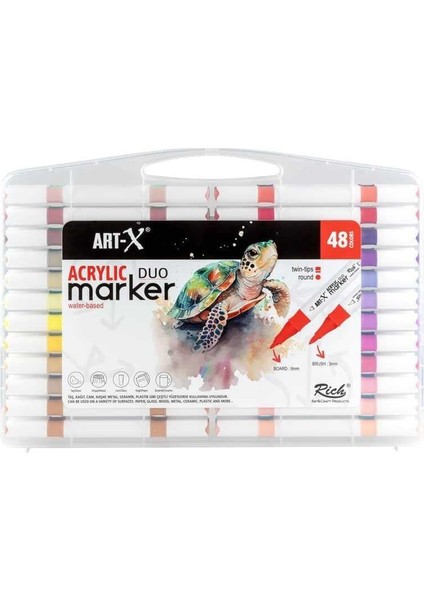 Art-X Akrilik Kalem Seti 48 Renkli Çift Uçlu 1 Mm ve 6 Mm Uç Özelliğiyle fiyatları