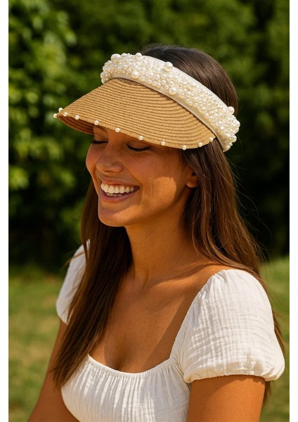 Ithal Camel Incili Hasır Vizör Şapka Sperlik