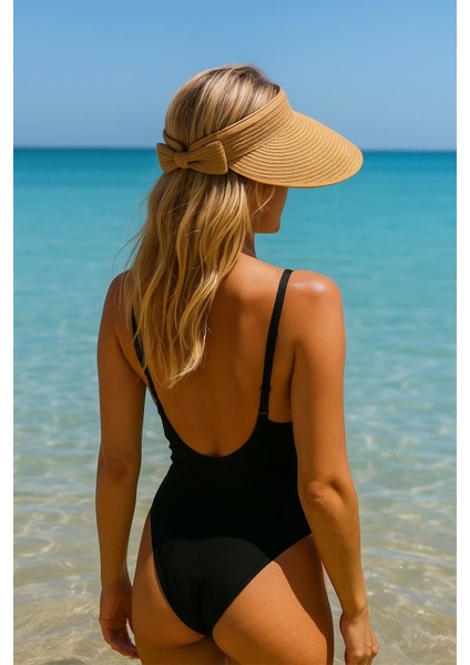 Ithal Camel Fiyonklu Katlanır Güneş Koruyucu Hasır Vizör Şapka