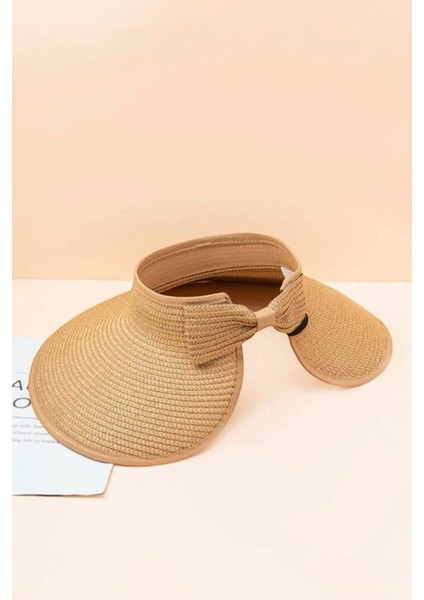 Ithal Camel Fiyonklu Katlanır Güneş Koruyucu Hasır Vizör Şapka modelleri