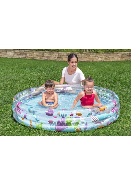 3 Halka Deniz Canlıları Desenli Yuvarlak Havuz - Mor Yosun-Mor Balık fırsatları
