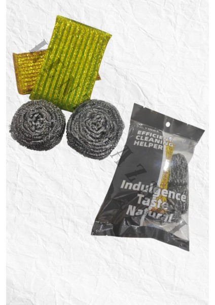 Set 4 Parça Paslanmaz Çelik Bulaşık Temizleme Teli ve Süngeri