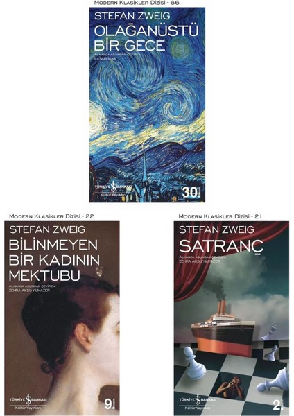 Modern Klasikler 3'lü Set (Bilinmeyen Bir Kadının Mektubu - Olağanüstü Bir Gece - Satranç)