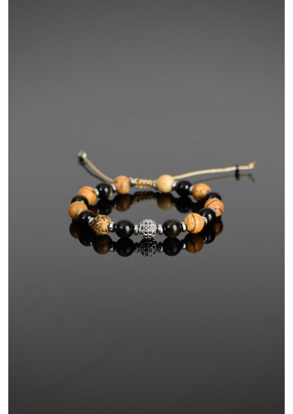 Obsidyen - Jasper - Zirkon Doğal Taş Makrome Bileklik