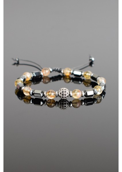 Sitrin - Hematit Doğal Taş Makrome Bileklik