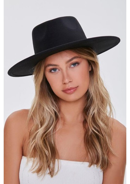 Ithal Siyah Fötr Şapka Sert Kovboy Panama Şapka - Ayarlanabilinir