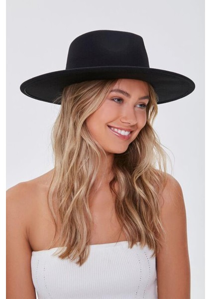 Ithal Siyah Fötr Şapka Sert Kovboy Panama Şapka - Ayarlanabilinir modelleri