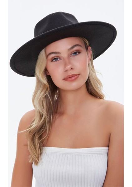Ithal Siyah Fötr Şapka Sert Kovboy Panama Şapka - Ayarlanabilinir fırsatları