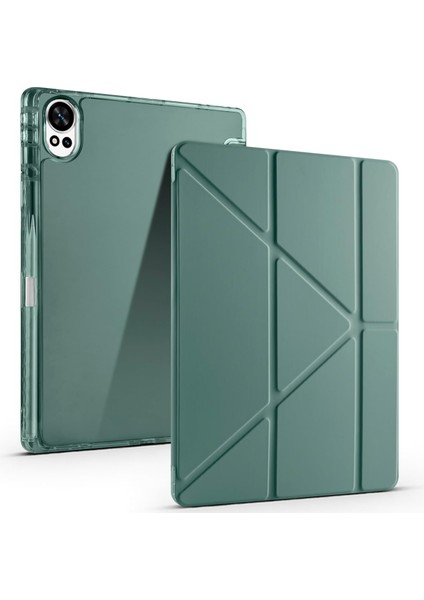 Huawei Matepad 12X Ile Için Uyumlu Kılıf Üçgen Tri Folding Kalem Bölmeli Standlı Kılıfı