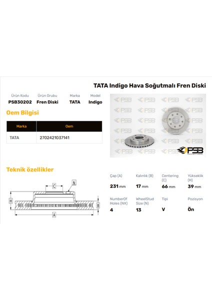 Fren Diski Ön 231MM Tata Indıgo 2006- Oem Kodu - 270242103714-1-PSB30202